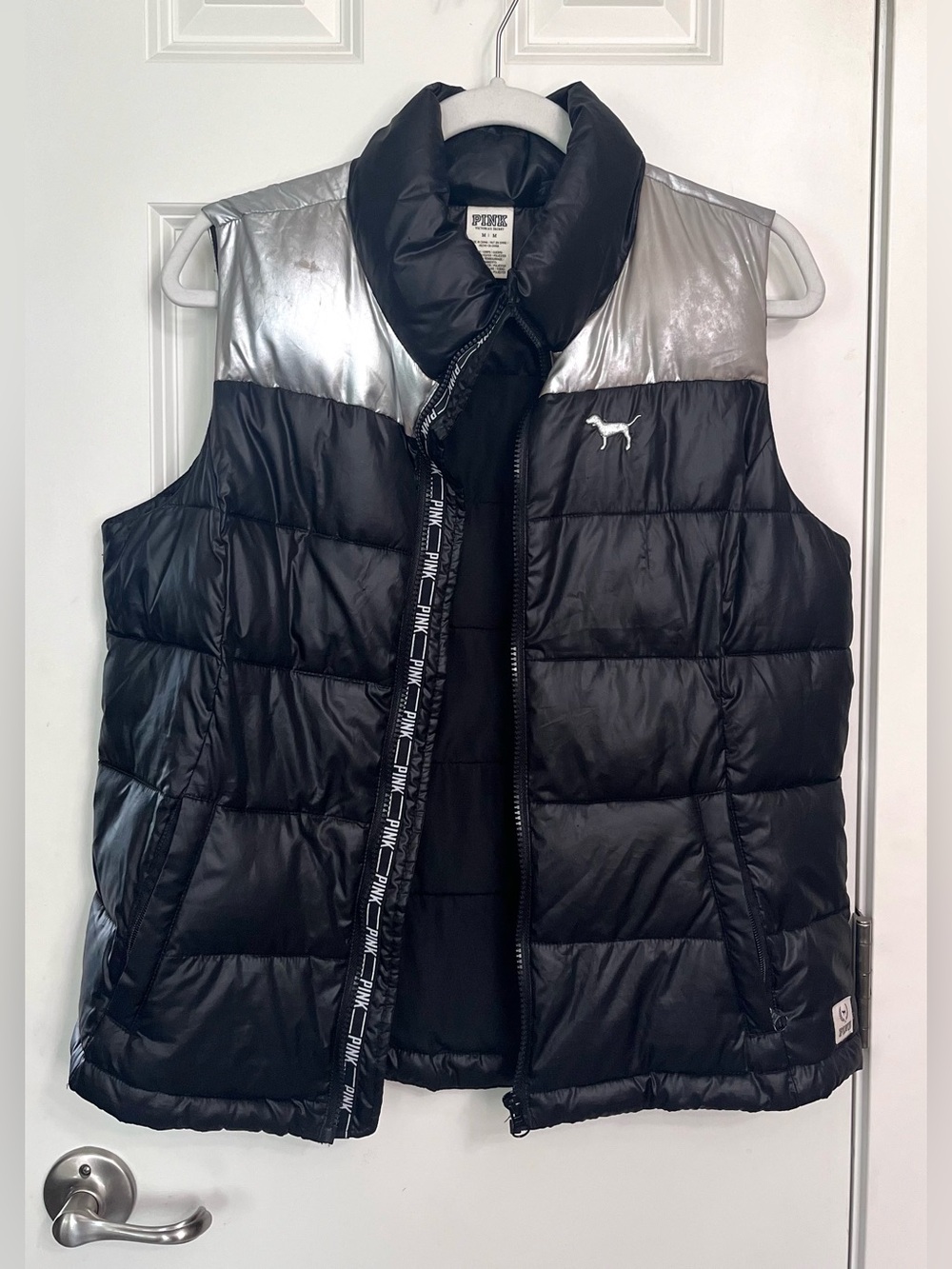 PINK Victoria's Secret Black & Silver Quilted Puffer Vest